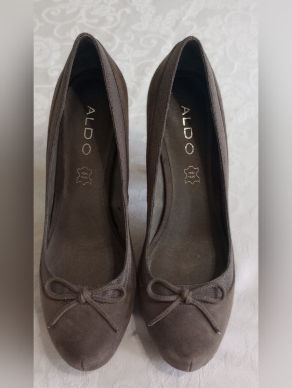 Aldo Taupe Suede Round-Toe High Heels
